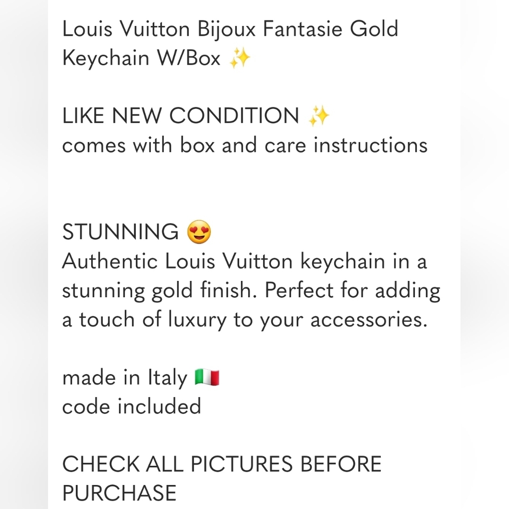 Louis Vuitton Bijoux Fantasie Gold Keychain W/Box ✨️ - Picture 9 of 9
